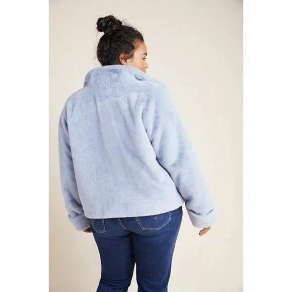 🫐Anthropologie Light Blue Faux Fur Jacket - Picture 3 of 9